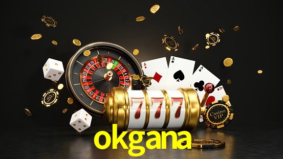 Una escena digital vívida inspirada en casino con okgana mostrado prominentemente, luces brillantes, fichas, cartas y acentos dorados.