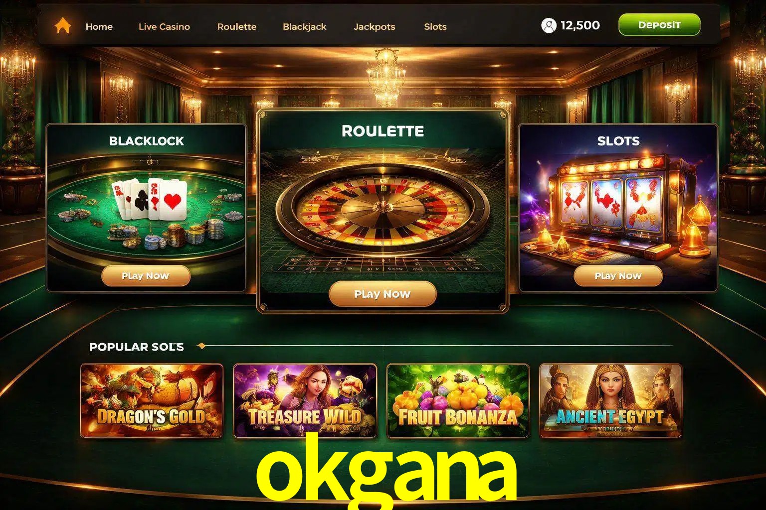 Vista de la plataforma okgana Casino mostrando categorías organizadas de juegos en línea